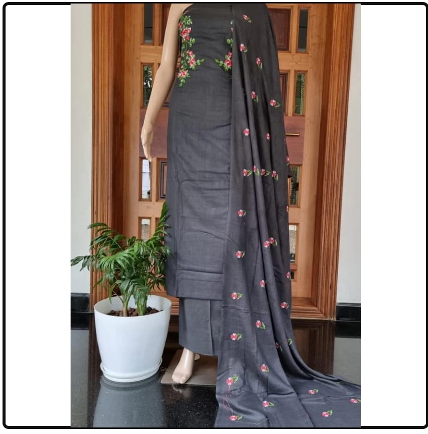 Bhagalpuri Salwar Suit with Embroidery Carbon Grey