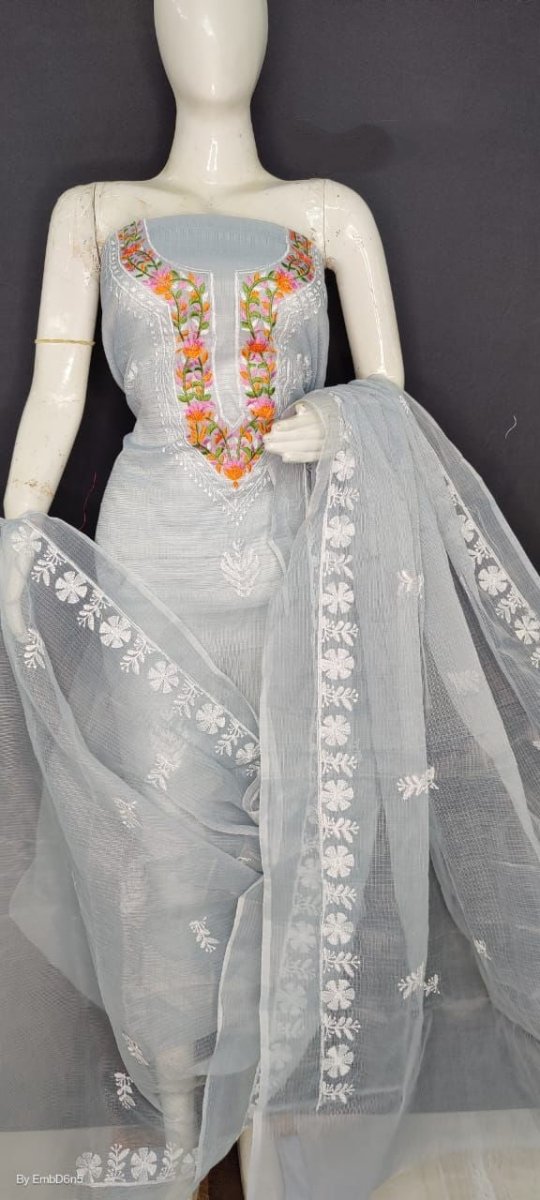 Kota Doria with Neck Embroidery Leheriya