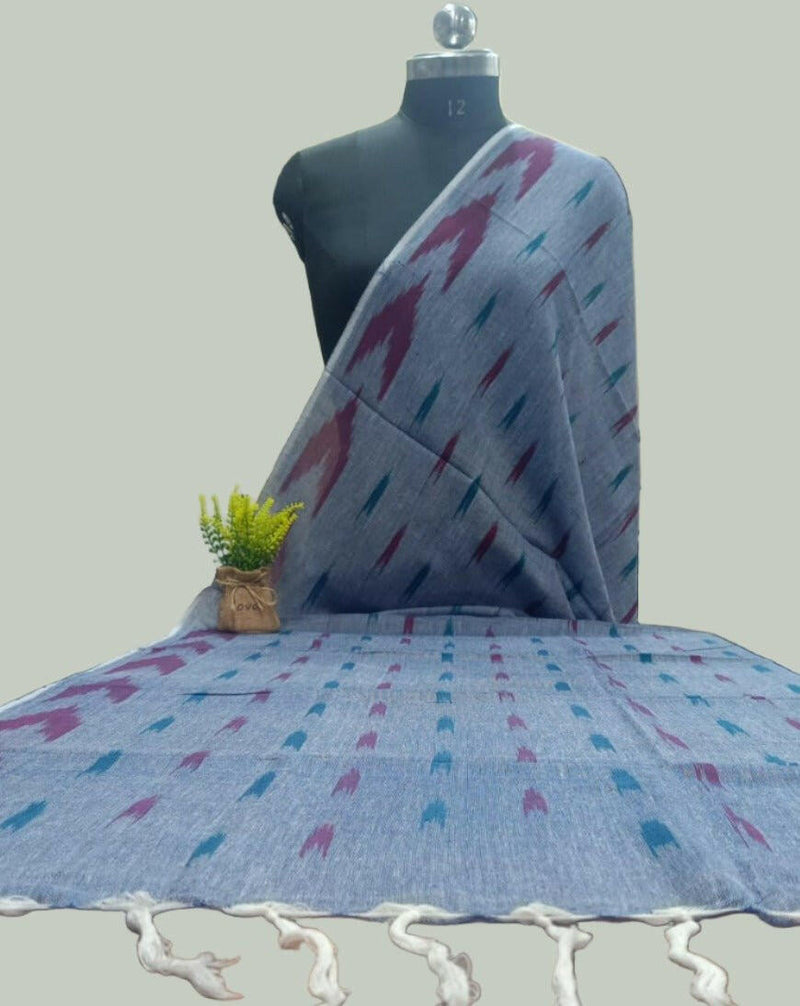 100% Pure Cotton Ikat Dupatta Grey Multi - Leheriya