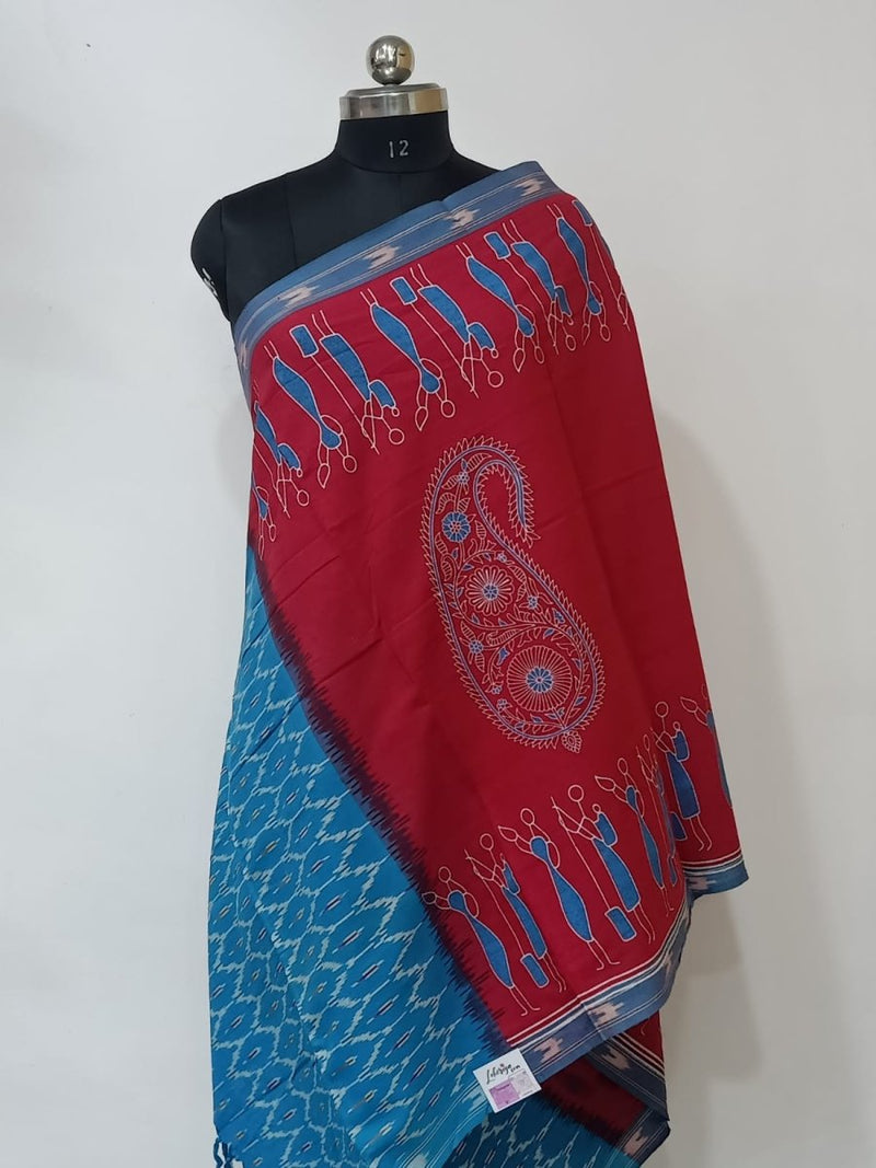 100% Pure Pochampally Cotton Ikat Dupatta - Leheriya