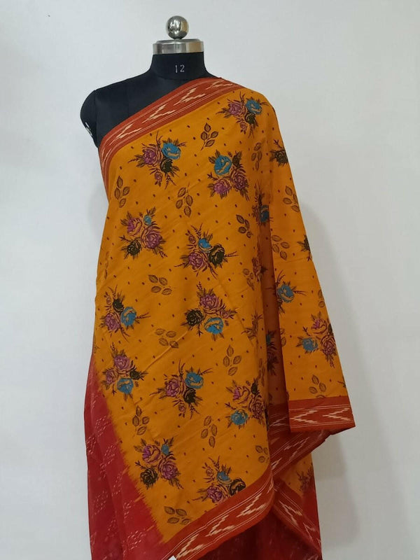 100% Pure Pochampally Cotton Ikat Dupatta - Leheriya