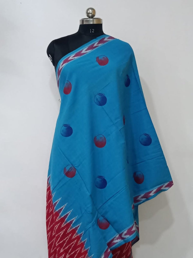 100% Pure Pochampally Cotton Ikat Dupatta - Leheriya