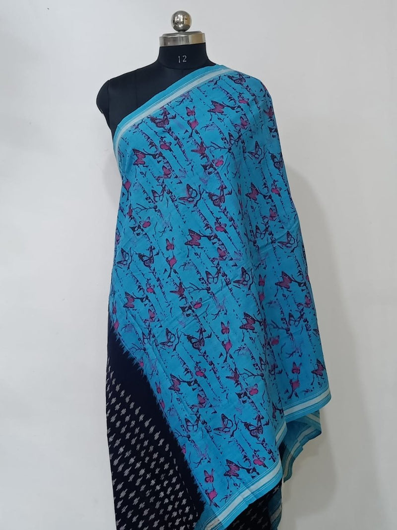 100% Pure Pochampally Cotton Ikat Dupatta - Leheriya