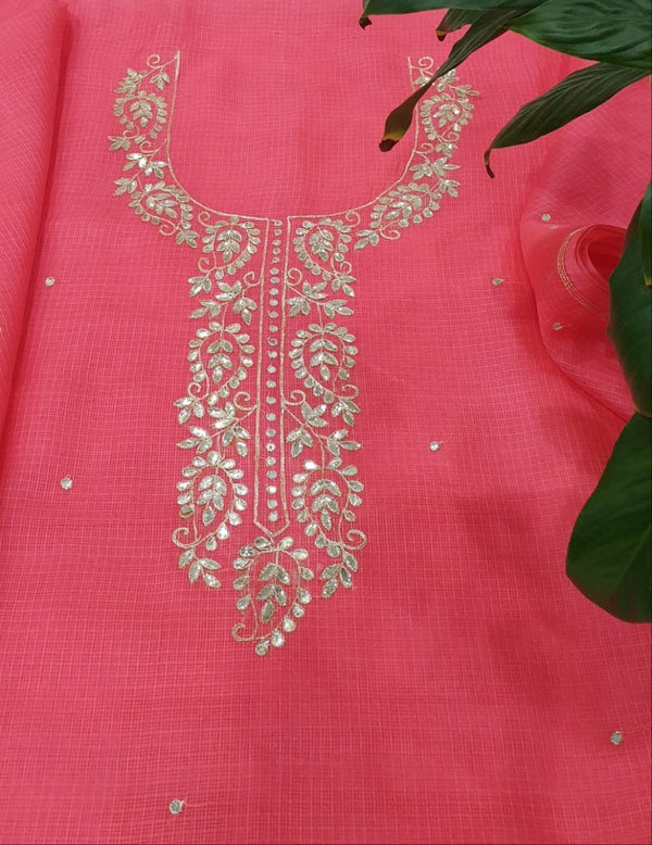 2 pc Kota Doria Hand Work Gota Patti Salwar Suits - Leheriya