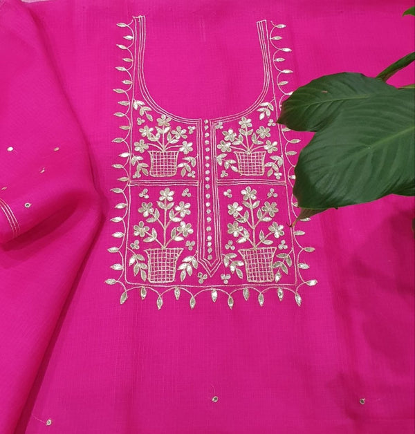 2 pc Kota Doria Hand Work Gota Patti Salwar Suits - Leheriya