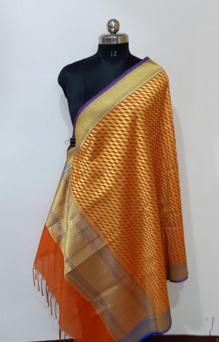 2.5 m Heavy Banarasi Brocade Silk Dupatta - Leheriya