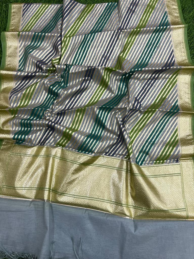2.5 m Pure Banarasi Silk Leheriya Zari Dupatta - Leheriya