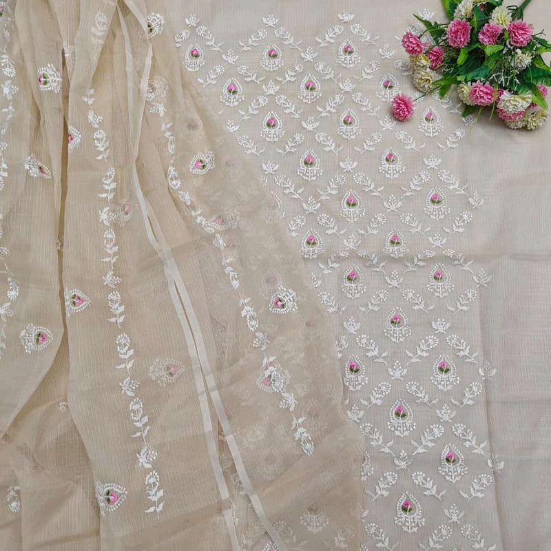3 pc Kota Doria Cotton Embroidered Salwar Suit | Dawn | - Leheriya