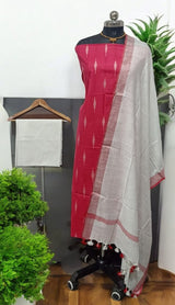 3PC IKAT WEAVE COTTON SALWAR SUIT MATERIAL SET WITH LINEN COTTON DUPATTA - Leheriya