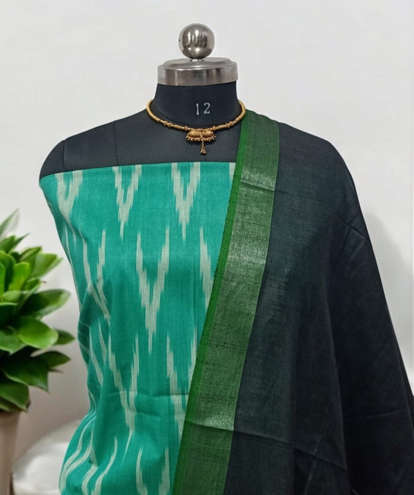 3PC IKAT WEAVE COTTON SALWAR SUIT MATERIAL SET WITH LINEN COTTON DUPATTA - Leheriya