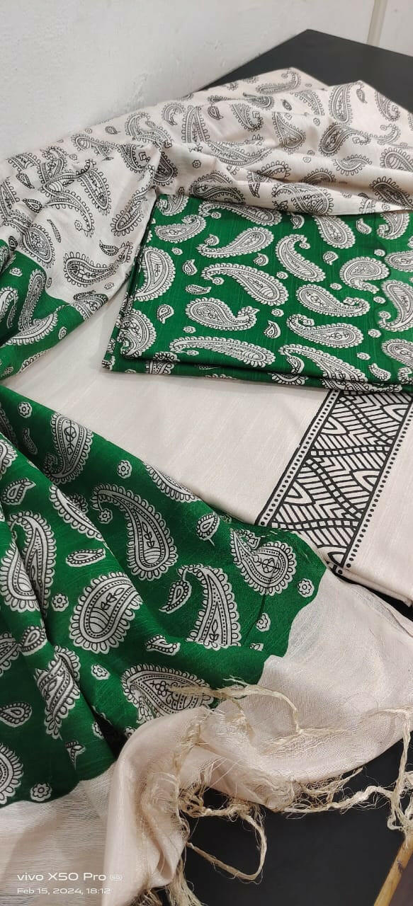 Bhagalpur Katan Slub Warli Screen Printed Salwar Suit