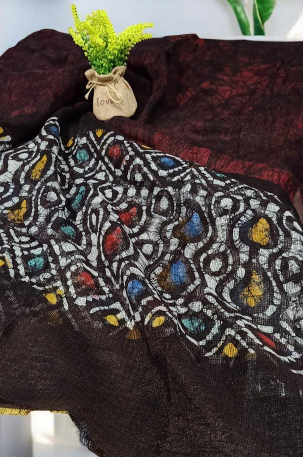 Pure Kota Doria Cotton Beautiful Batik Printed Dupatta