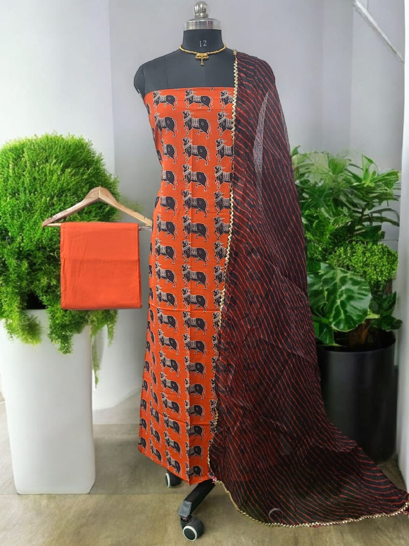 Ajrakh Print Pure Cotton Salwar Suit with Chiffon Dupatta