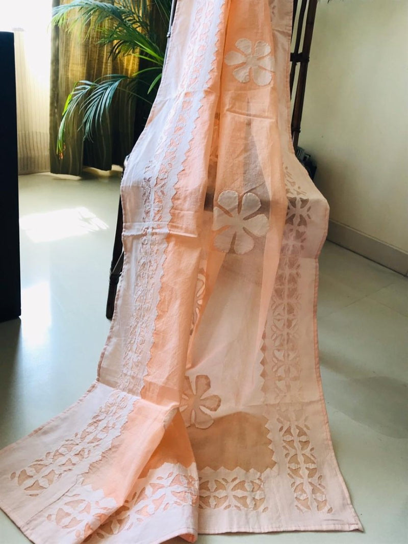 Applique Work Pure Organdy Cotton Dupatta - Leheriya