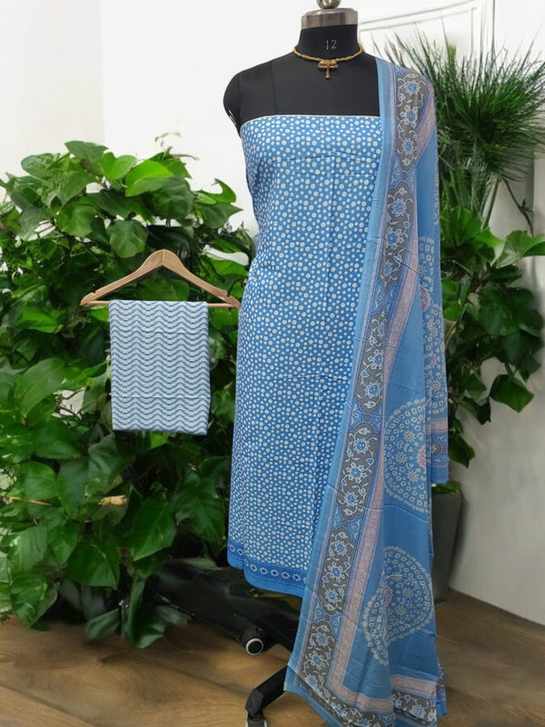 Bagru Hand Block Print Pure Cotton Suit With Cotton Mulmul Dupatta - Leheriya