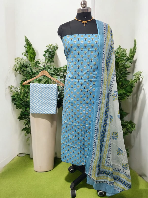 Bagru Hand Block Print Pure Cotton Suit With Cotton Mulmul Dupatta - Leheriya