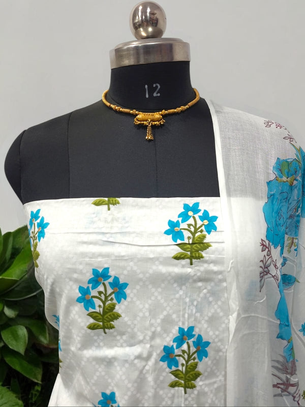 Bagru Hand Block Print Pure Mul Cotton Neckwork Suit With Cotton Mulmul Dupatta - Leheriya