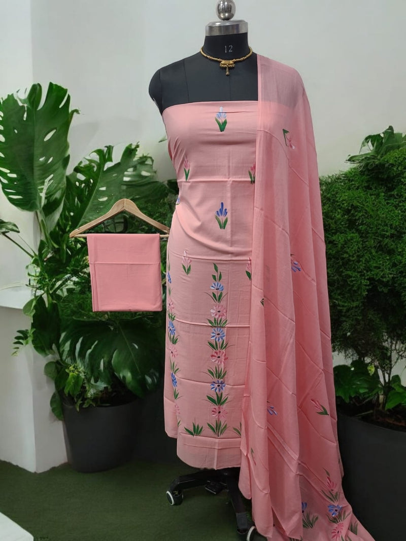 Bagru Hand Painted Pure Cotton Suit With Cotton Dupatta - Leheriya