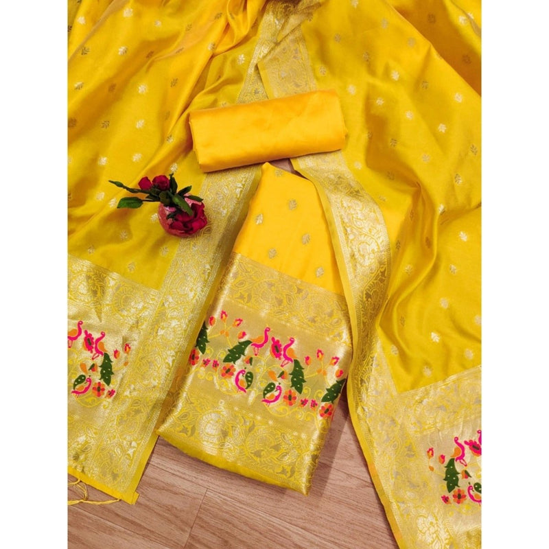 Banarasi 3 pc Paithani Unstitched Salwar Suit - Leheriya