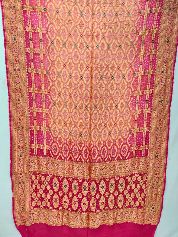 Banarasi Bandhani Pure Georgette Neemzari Gharchola Dupatta - Leheriya