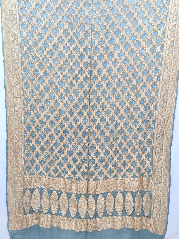 Banarasi Bandhani Pure Georgette Neemzari Gharchola Dupatta - Leheriya