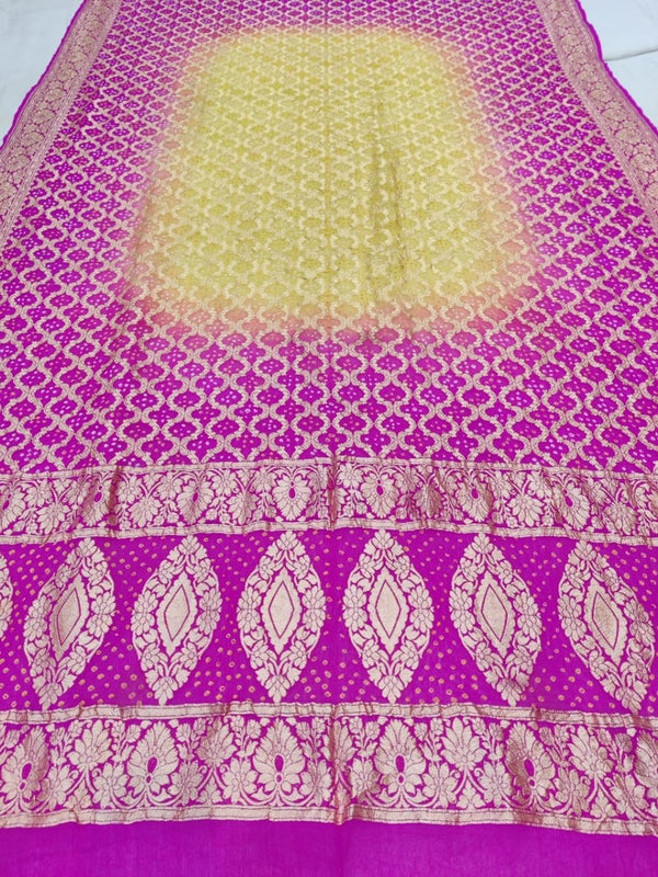 Banarasi Bandhani Pure Georgette Neemzari Gharchola Dupatta - Leheriya