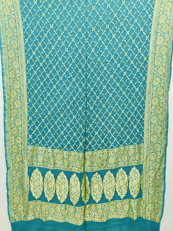 Banarasi Bandhani Pure Georgette Neemzari Gharchola Dupatta - Leheriya