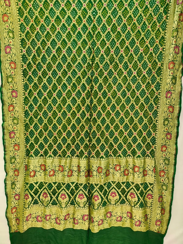 Banarasi Bandhani Pure Georgette Neemzari Gharchola Dupatta - Leheriya