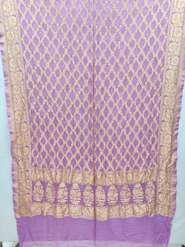 Banarasi Bandhani Pure Georgette Neemzari Gharchola Dupatta - Leheriya