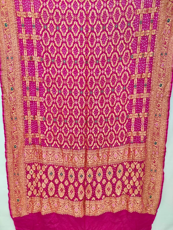 Banarasi Bandhani Pure Georgette Neemzari Gharchola Dupatta - Leheriya