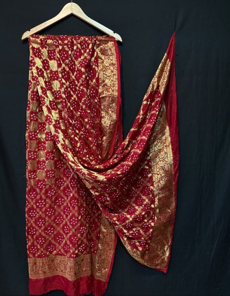 Banarasi Bandhej Gharchola Jangla Dupatta - Leheriya