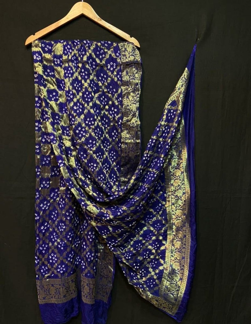 Banarasi Bandhej Gharchola Jangla Dupatta - Leheriya