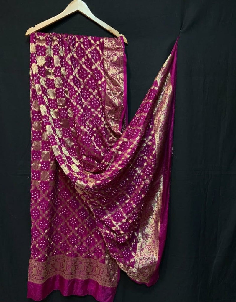 Banarasi Bandhej Gharchola Jangla Dupatta - Leheriya