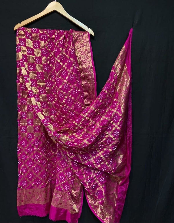 Banarasi Bandhej Gharchola Jangla Dupatta - Leheriya