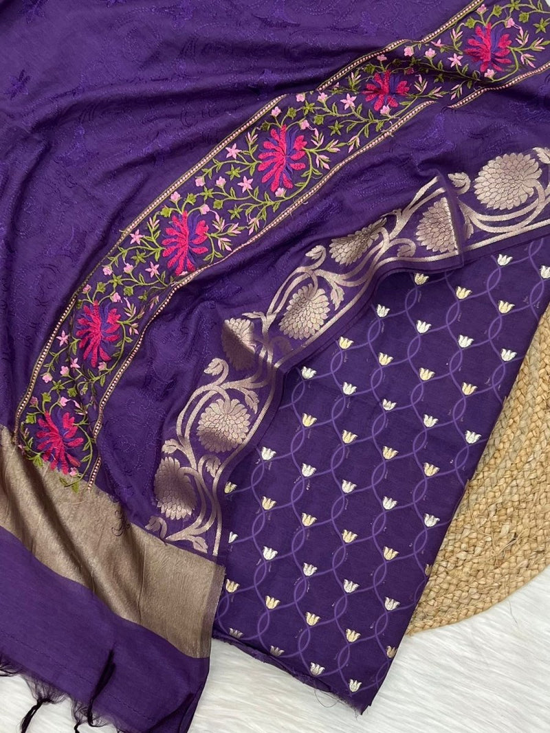 BANARASI CHANDERI 3 pc SALWAR SUIT - Leheriya