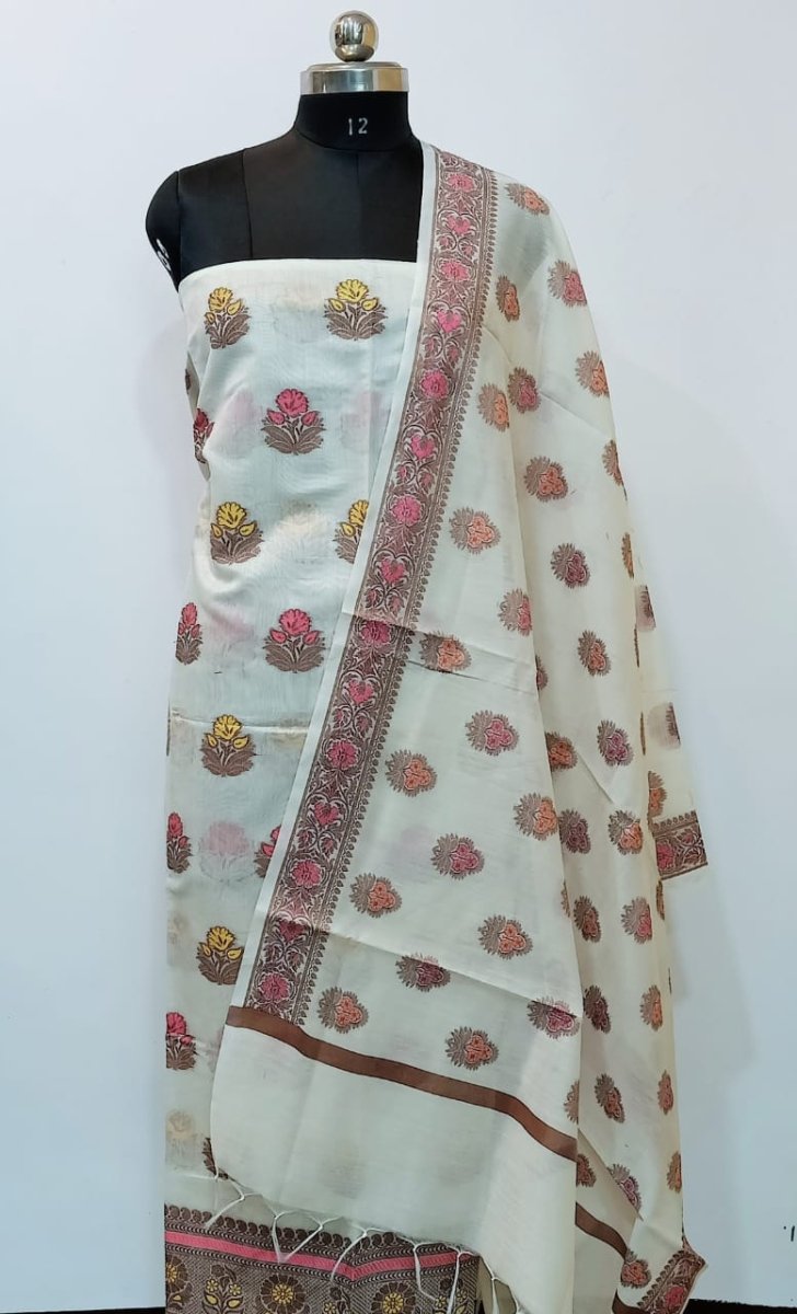 Banarasi Chanderi 3pc Salwar Suit - Leheriya