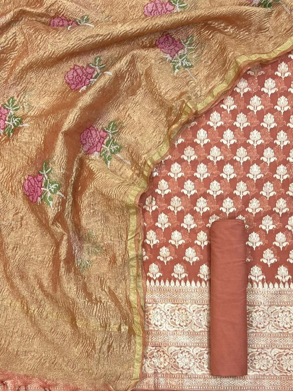 Banarasi Chanderi Salwar Suit With Tissue Crush Dupatta - Leheriya