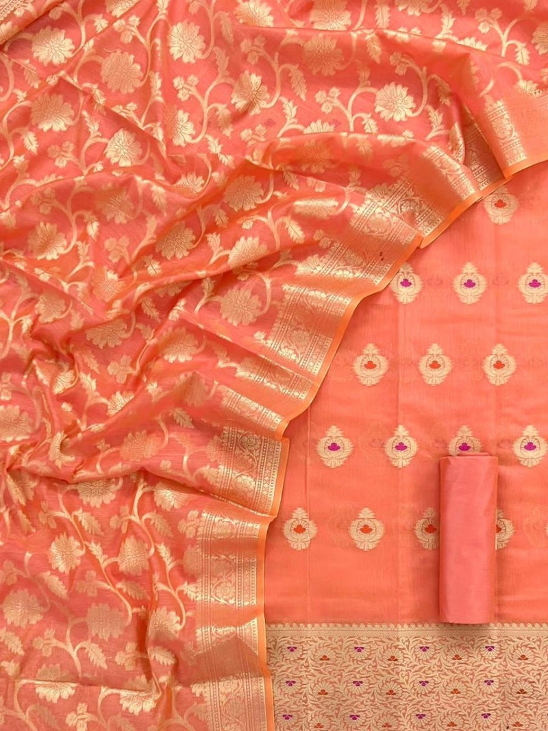 Banarasi Chanderi Suit | Peach | - Leheriya