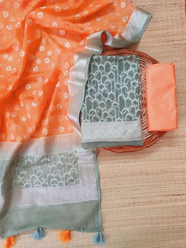 Banarasi Organza Silk 3 pc Salwar Suit - Leheriya