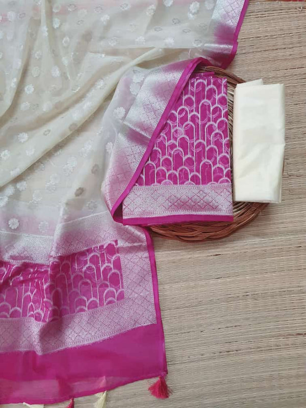 Banarasi Organza Silk 3 pc Salwar Suit - Leheriya