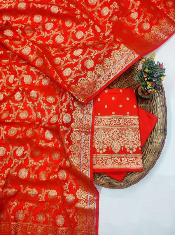 Banarasi Pure Katan Silk Unstitched Salwar Suit - Leheriya