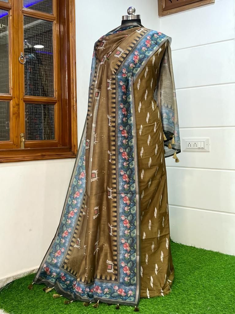 Banarasi Pure Resham Silk Chanderi Beautiful Pichwai Printed Suit - Leheriya