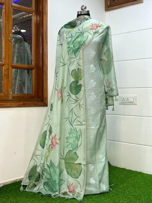 Banarasi Pure Resham Silk Chanderi Beautiful Pichwai Printed Suit - Leheriya