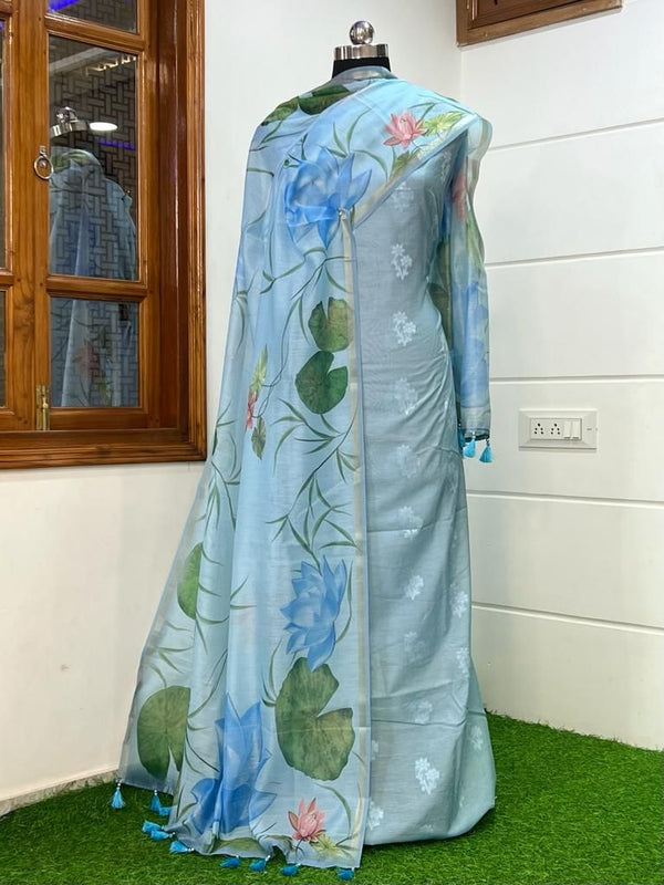 Banarasi Pure Resham Silk Chanderi Beautiful Pichwai Printed Suit - Leheriya