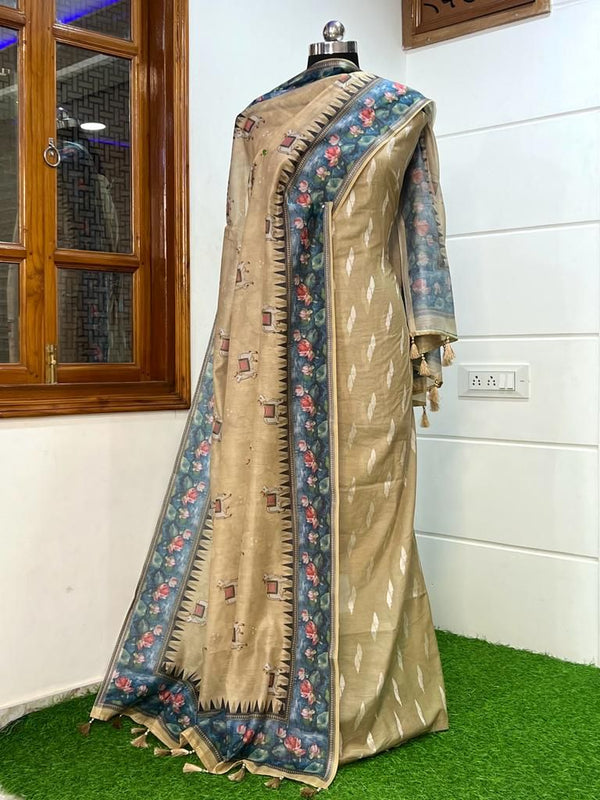 Banarasi Pure Resham Silk Chanderi Beautiful Pichwai Printed Suit - Leheriya