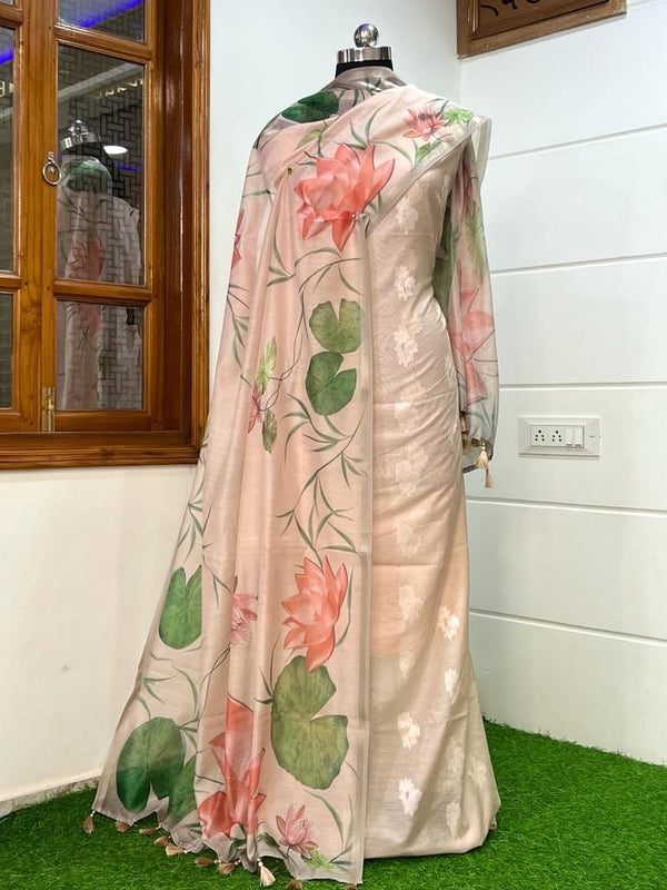 Banarasi Pure Resham Silk Chanderi Beautiful Pichwai Printed Suit - Leheriya