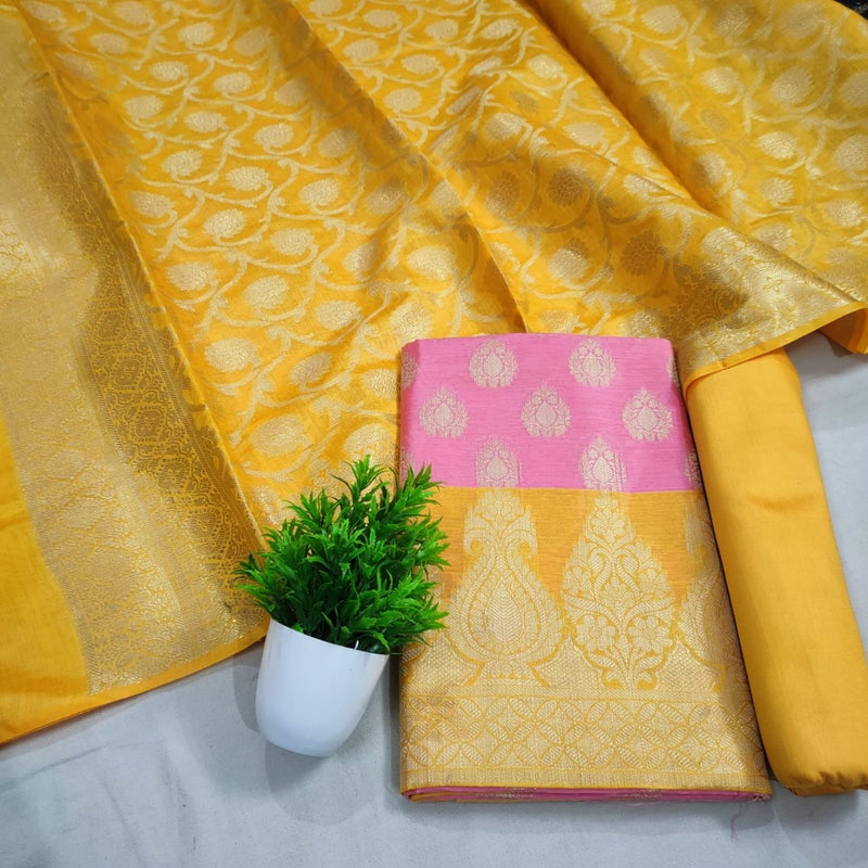 Banarasi Resham Soft Silk Suit With Resham Silk Dupatta - Leheriya