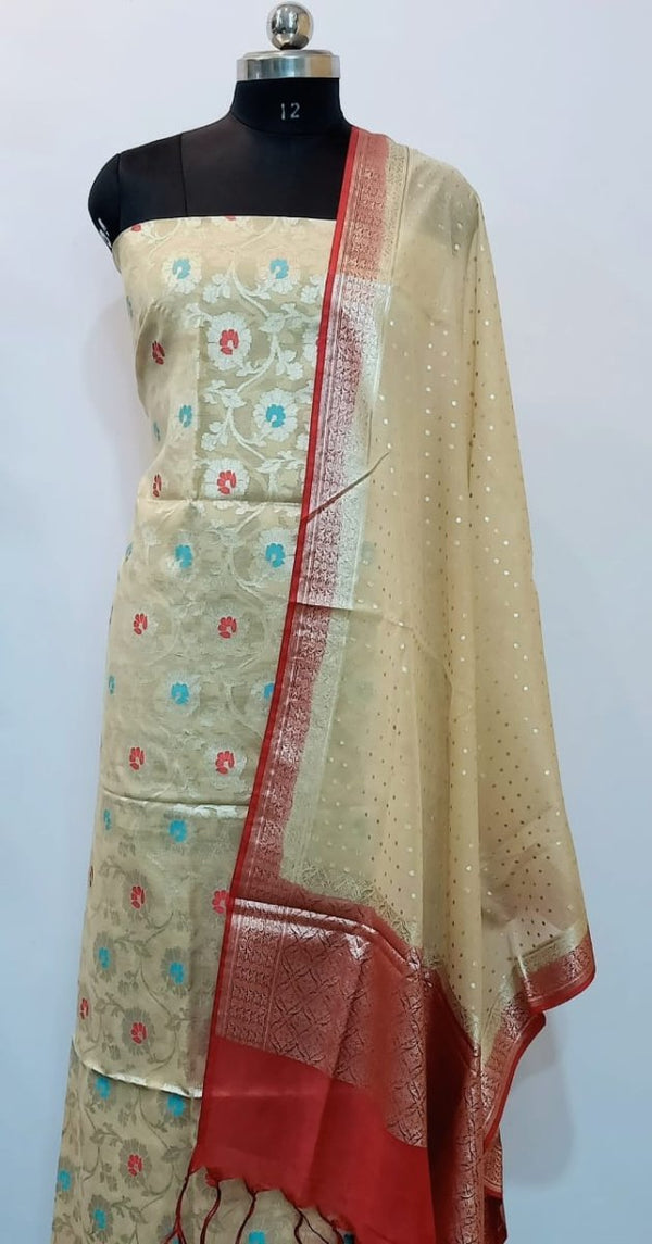 Banarasi Silk 3 pc Salwar Suit - Leheriya