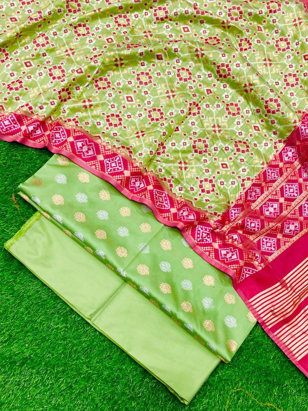 Banarasi Silk 3 pc Suit | Green | - Leheriya