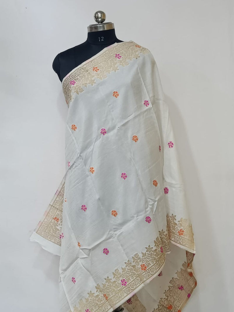 Banarasi Silk Dyeable Dupatta with Golden Zari Work - Leheriya